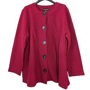Monterey Bay Clothing Co Wool Jacket Women's Size XL Maroon Faux Leather Buttons